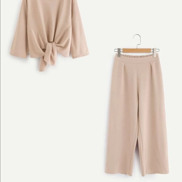 SHEIN Knot Front Top with Wide Leg Pants (L)